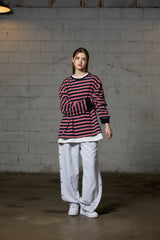 JERRY STRIPE OVERFIT LONG SLEEVE T-SHIRT / NAVY