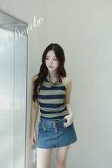 Halterneck Hot Stripe Sleeveless T-shirt