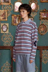 STRIPE LOGO KNIT POLO SHIRT / SKY BLUE