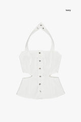 Denim snap cut out sleeveless top