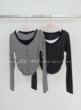 Stripe Layered Shirring Cardigan