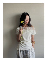 Asymmetrical Lace Trim Off-Shoulder Tee