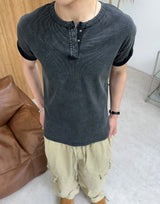 Ferrer Vintage Ribbed Henley Neck Short Sleeve Tee