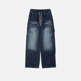 Catwashing Side Finch String Banding Wide Denim Pants
