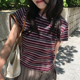 Lina Striped Cap Sleeve Short Sleeve T-Shirt 2 Colors
