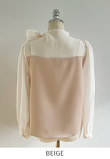 Liang Satin Tie Color Matching Puff Blouse