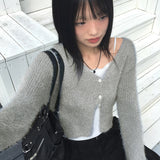 Lupun Angora fur slit button V-neck cardigan