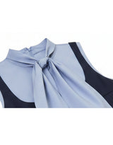 Estelle Ribbon Tie Pleats Mini Dress Sky Navy