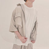 street shape shortsleeve zipup_beige