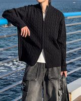 Knob Cable Two-way Knit Zip-up