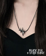 White Black Dia Star-2 Cubic long Necklace