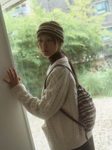 Stripe knit Hairband - Brown