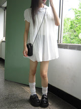 Selly Button Round Collar Puff Sleeve Frill One Piece