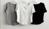 Waddoo hem round button short sleeve tee