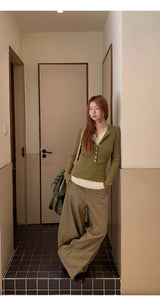 high-neck button bold ribbed loose fit knitwear