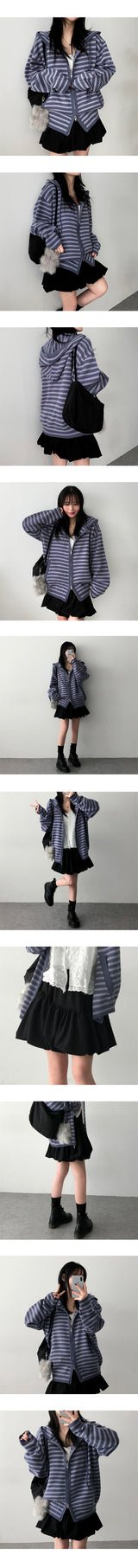 Kai Boxy Two Way Dangara Knit Hooded Zip-Up