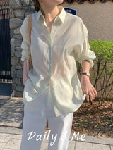 Oversized fit see-through shirt(4color)