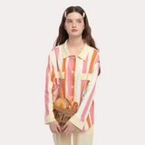 バイブラント オレンジ コントラスト ストライプ ロング スリーブ パジャマ セット - 95% Cotton Cozy Sleepwear