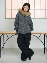 STRIPE WINGS FUR HOODIE ZIP-UP
