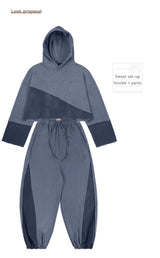 ピグメントツーブロッククロップフーディー_ブルーネイビー