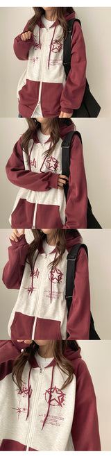 Bath Coloring Fleece-Lined Two-Way Hooded Zip-Up