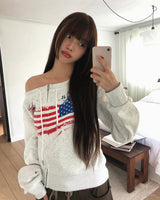 Burnun American Strap Ribbed One-Shoulder Long Sleeve Zip-Up