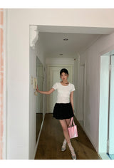 Back slit bow ribbed short sleeve tee