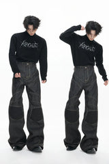 Raw Denim Biker Flared Jeans