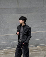 Kale Panel High-Neck Leather Jacket