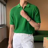 LMN Rainy Silket Hatch Semi Zip-Up Short Sleeve Knitwear (8 colors)