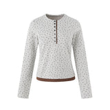 Y2K Floral Layered Henley Crop Long Sleeve Top