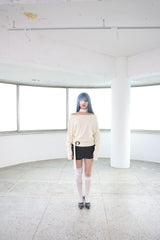 [ID] Logo Off-Shoulder Sweatshirt (Choker Set) (Ivory) 