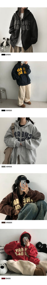 ヌーボンボクシーナッピングエンボスレタリングフード付きジップアップ