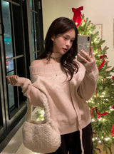[SHOPPERMADE] オフショルダーリボンノルディックニット+ タイセット(4color)