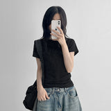 ザンドットシースルースリーブレスレイヤードショートスリーブTシャツ (4 colors)