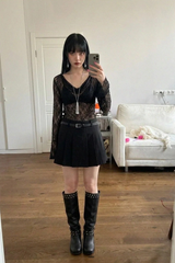 COWL-NECK LACE TOP (BLACK)