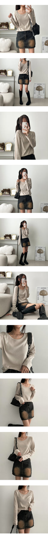 Benground Neck Basic Long Sleeve T-shirt