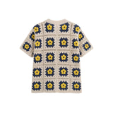 Beige&Navy Crocher Short Sleeve Cardigan