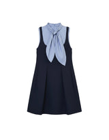 Estelle Ribbon Tie Pleats Mini Dress Sky Navy