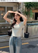 Border Square Slim Short Sleeve T-Shirt (3color)