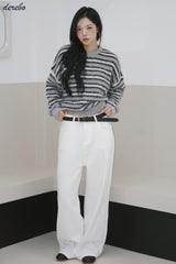 white cotton wide casual pants