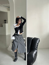 shoulder unbalanced ribbed cardigan
