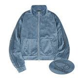 Velour Sporty Track Crop Zip-Up