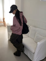 [MADE] Pained metal shirring balloon hood windbreaker two-way zip-up
