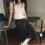 Yukil Carpenter Stitch Three-Quarter Bermuda Denim Pants