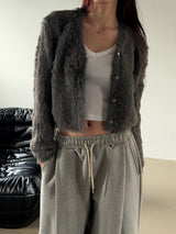 [CROP ITEM] Fur hair knit cardigan(3color)