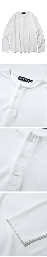 ヘンリーネック長袖Tシャツ_ホワイト