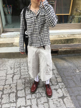 No.1827 GF linen crop check SHIRT
