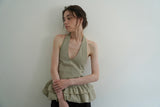 Gingham halter blouse_khaki