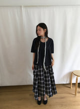 26SS★ [BAONHAUS] Chemini Check Unbalance Long Skirt